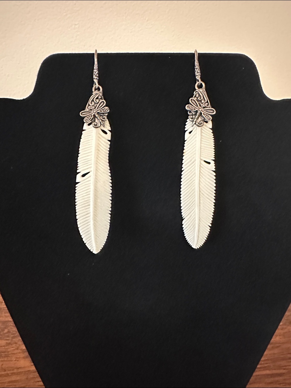 Samuel B. Feather Drop Earrings with Sterling Silver Butterfly Detail